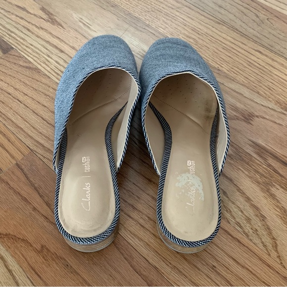 Clarks Womens Pure Blush Navy Canvas US 10M Cushion Plus Mules Striped Slip On - Picture 4 of 14